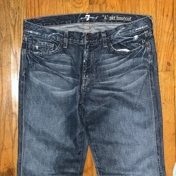 7 For All Mankind A Pocket Bootcut Blue Straight Jeans Size 34 - Picture 6 of 12